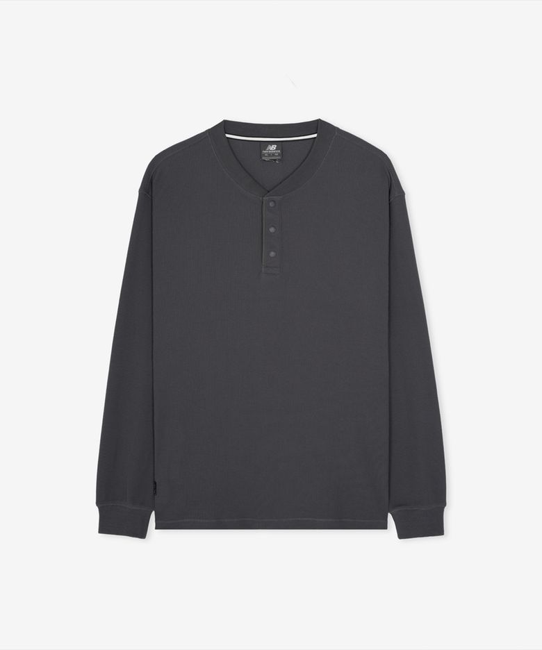 NBNDG31863 / UNI 모닝레이브 와플 헨리넥 긴팔티 (CHARCOAL)