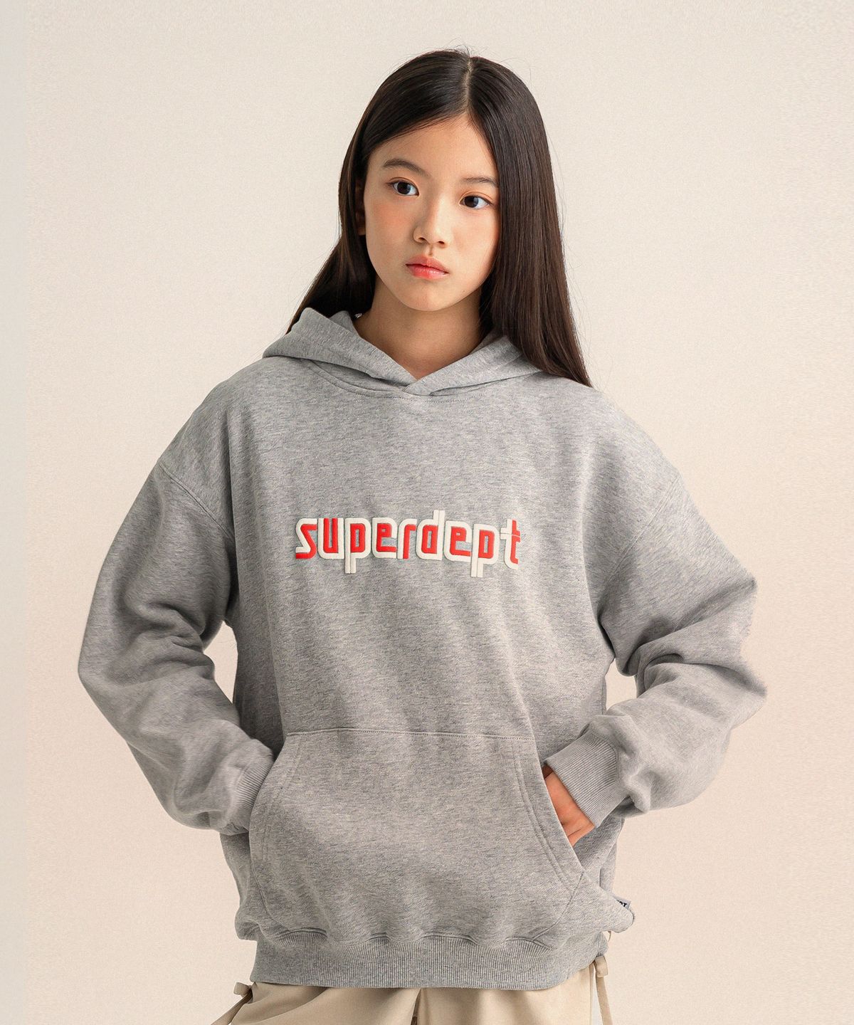리틀뎁(LITTLE DEPT) 라인즈 후드 티셔츠 Grey