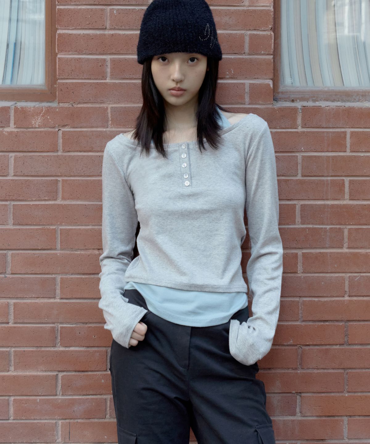 이프소마그넷(IFSO MAGNET) Halterneck Layered T-Shirt - GRAY