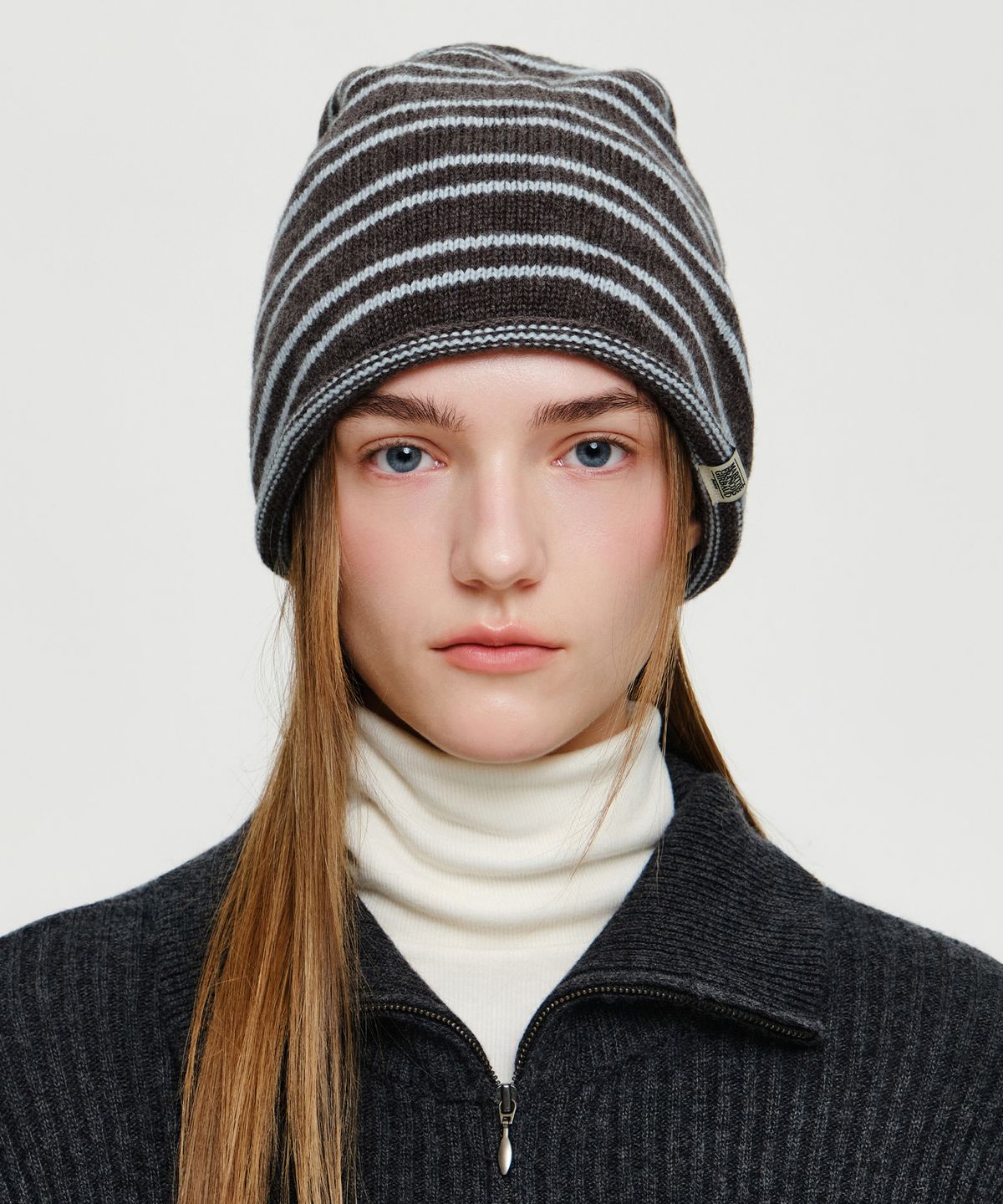 마리떼 프랑소와 저버(MARITHÉ + FRANҪOIS GIRBAUD) MICRO CLASSIC LOGO STRIPE BEANIE brown