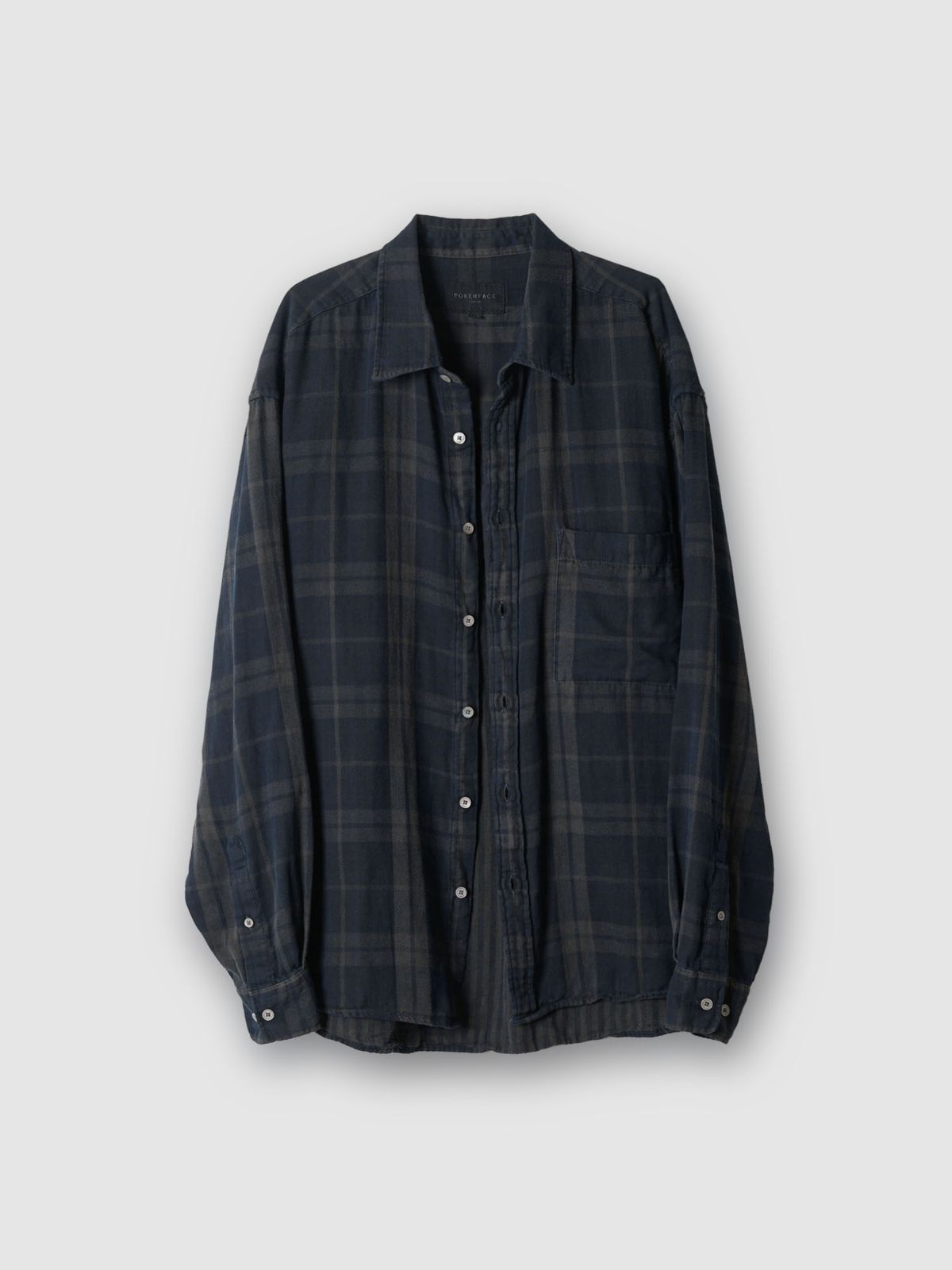 포커페이스(POKERFACE) REMAKE DYED DOUBLE FACE SHIRTS CHECK STRIPE (JAPAN FABRIC)