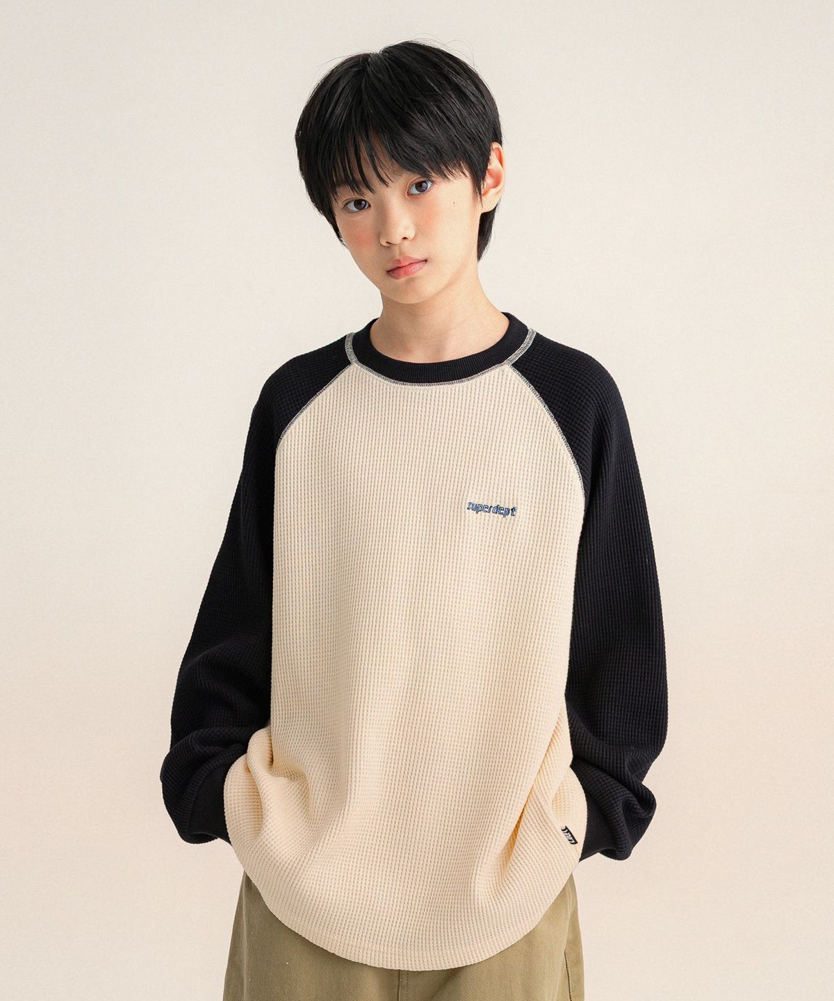리틀뎁(LITTLE DEPT) 와플 라글란 티셔츠 Black