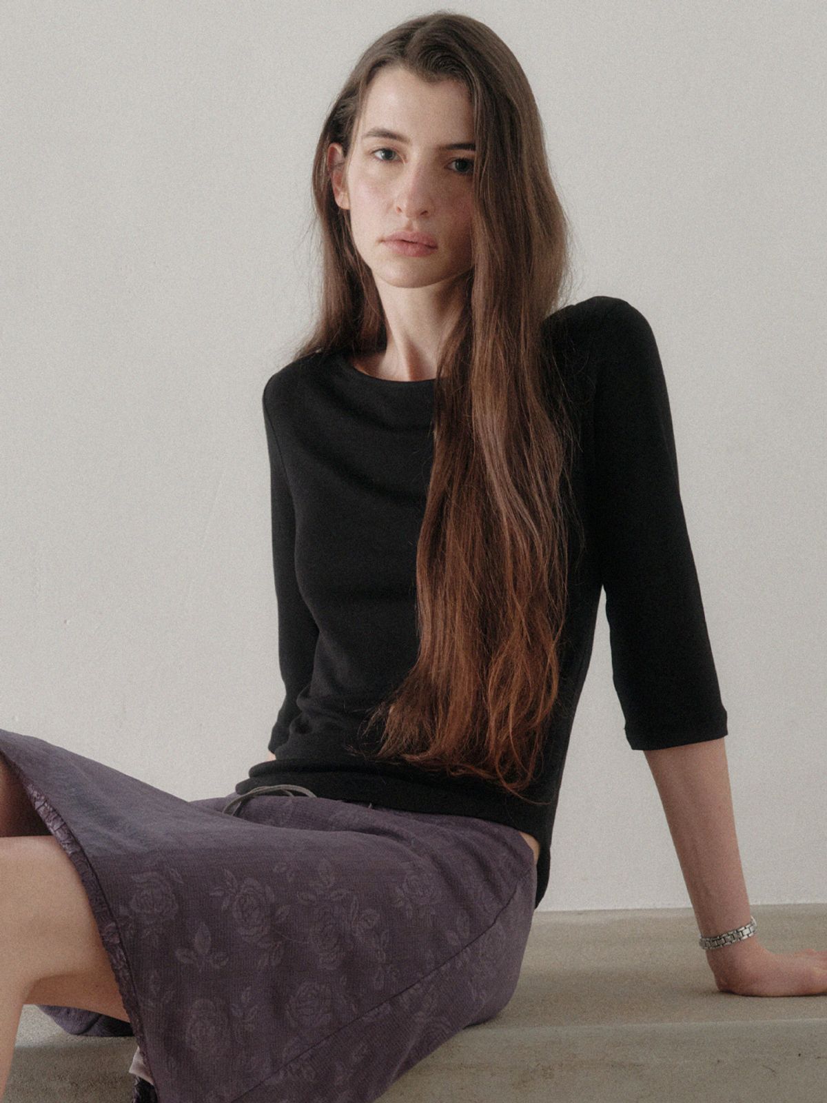 소플러(SOFLER) KAIA BOAT NECK 3/4 SLEEVE T-SHIRT_BLACK