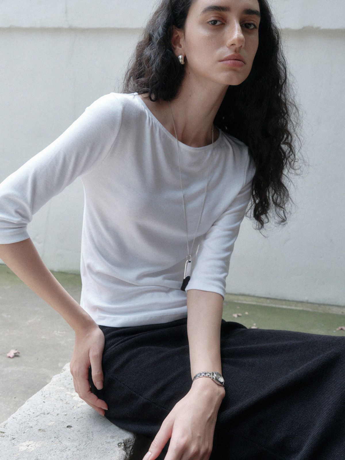 소플러(SOFLER) KAIA BOAT NECK 3/4 SLEEVE T-SHIRT_IVORY