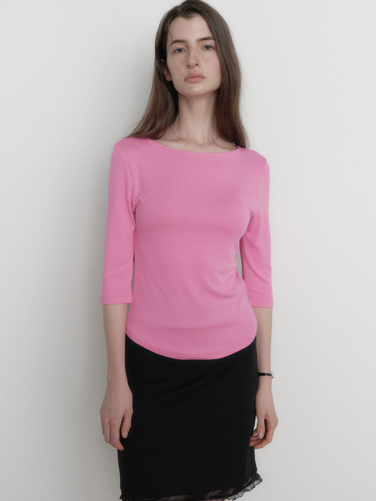 소플러(SOFLER) KAIA BOAT NECK 3/4 SLEEVE T-SHIRT_PINK