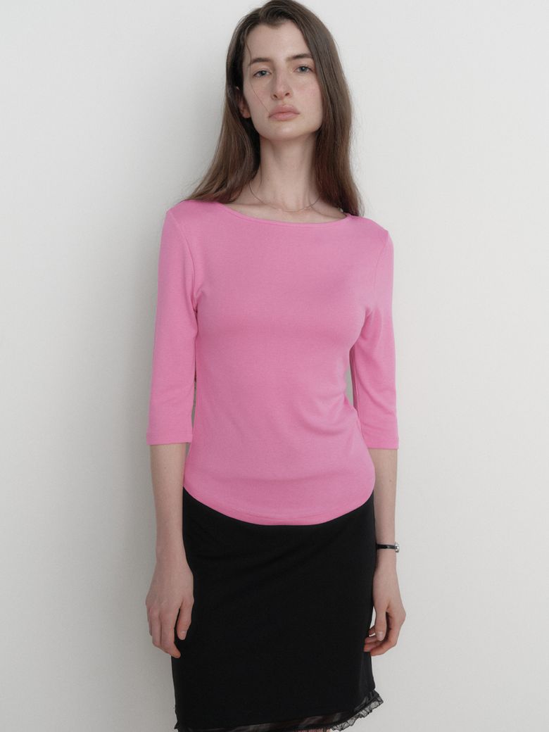 KAIA BOAT NECK 3/4 SLEEVE T-SHIRT_PINK