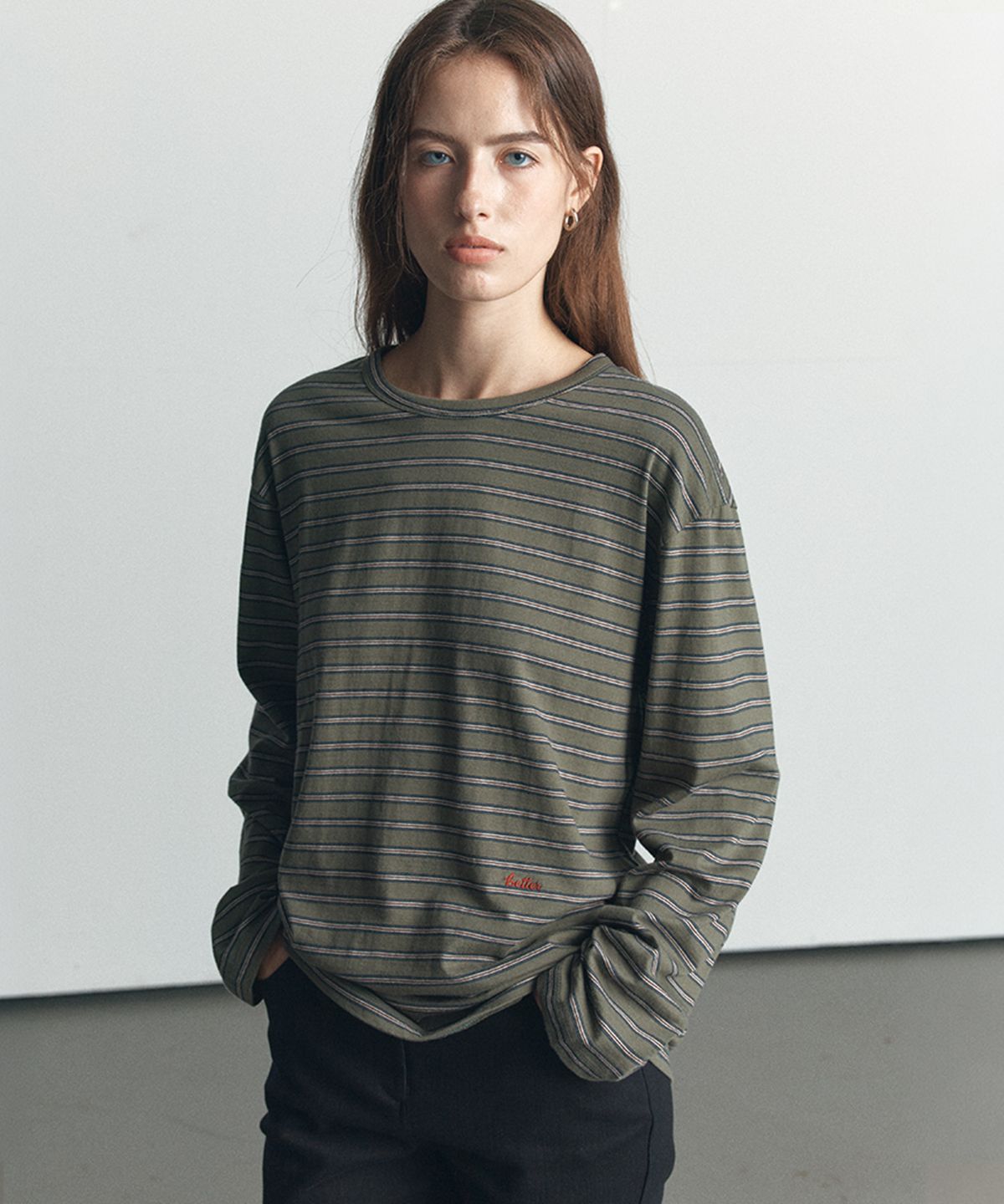 노운베러(KNOWNBETTER) Stripe point long sleeve t-shirt [KNFW06TS24]_Khaki