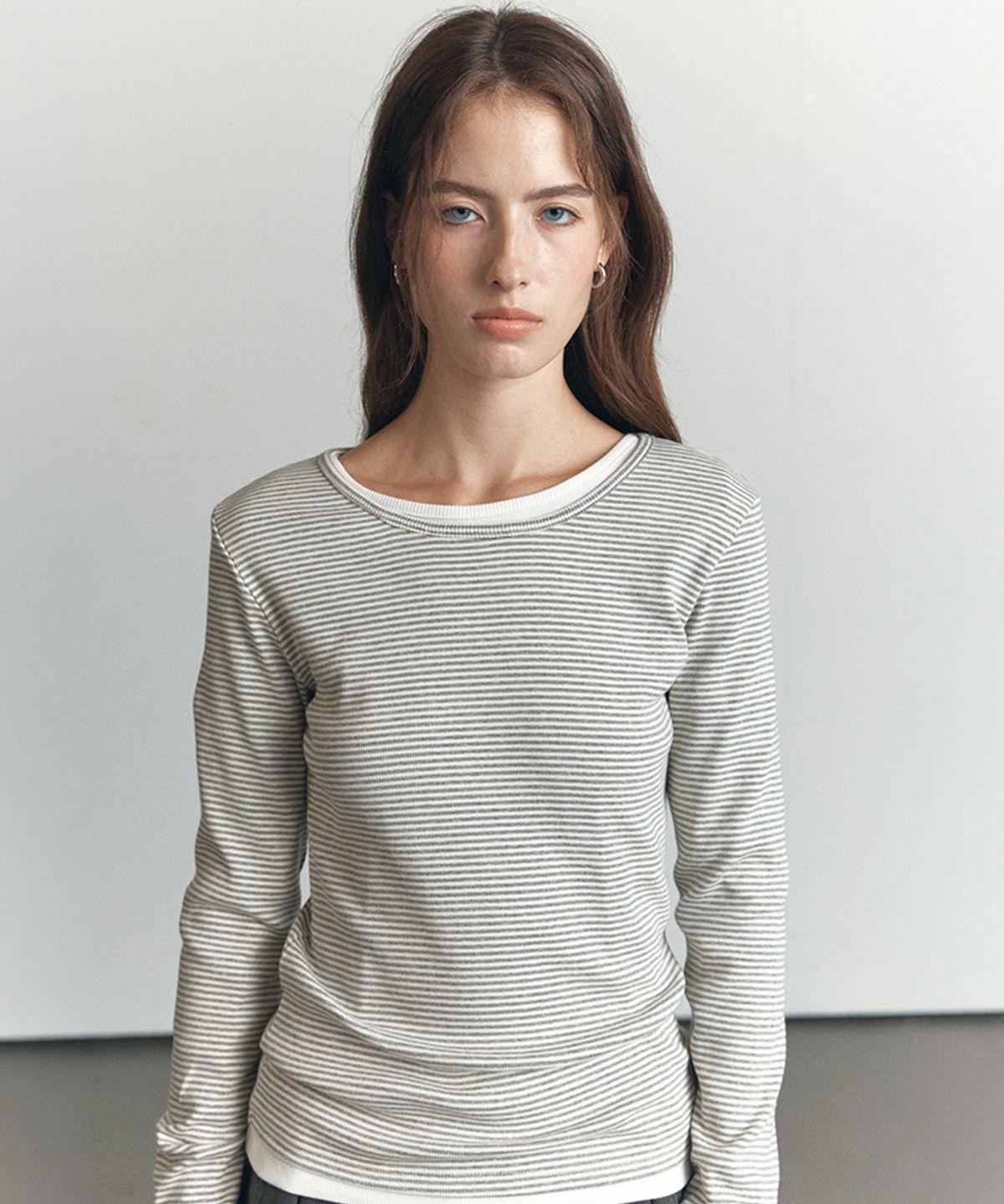노운베러(KNOWNBETTER) Soft ribbed basic longsleeve T-shirt [KNFW06TS20]_Gray stripe
