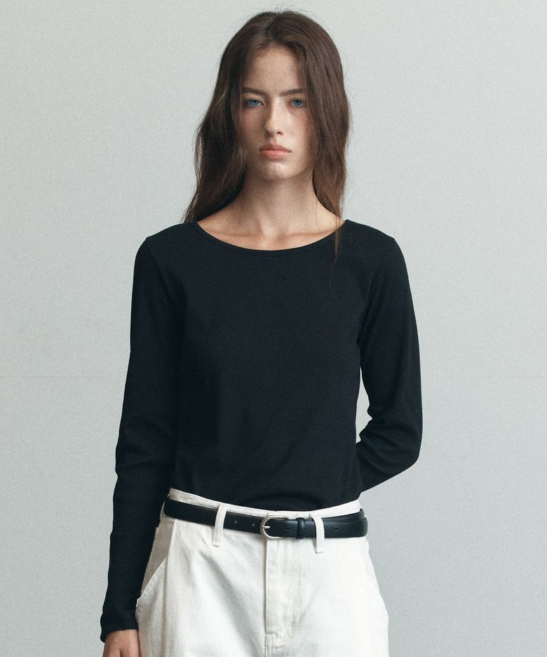 Soft ribbed basic longsleeve T-shirt [KNFW06TS19]_Black