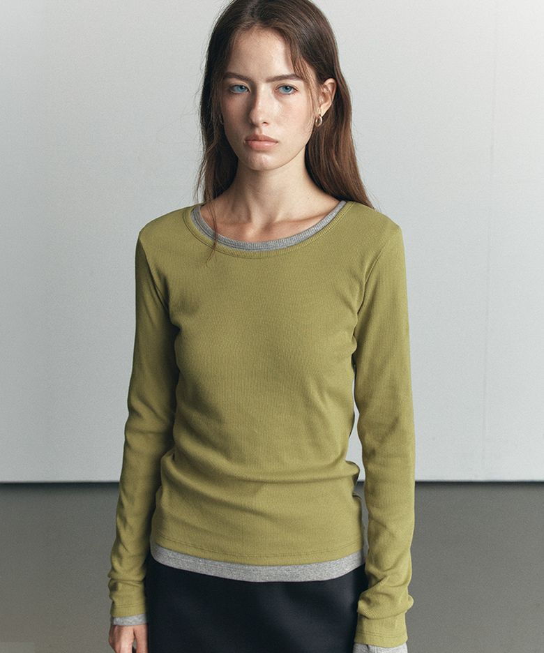Soft ribbed basic longsleeve T-shirt [KNFW06TS18]_Olive
