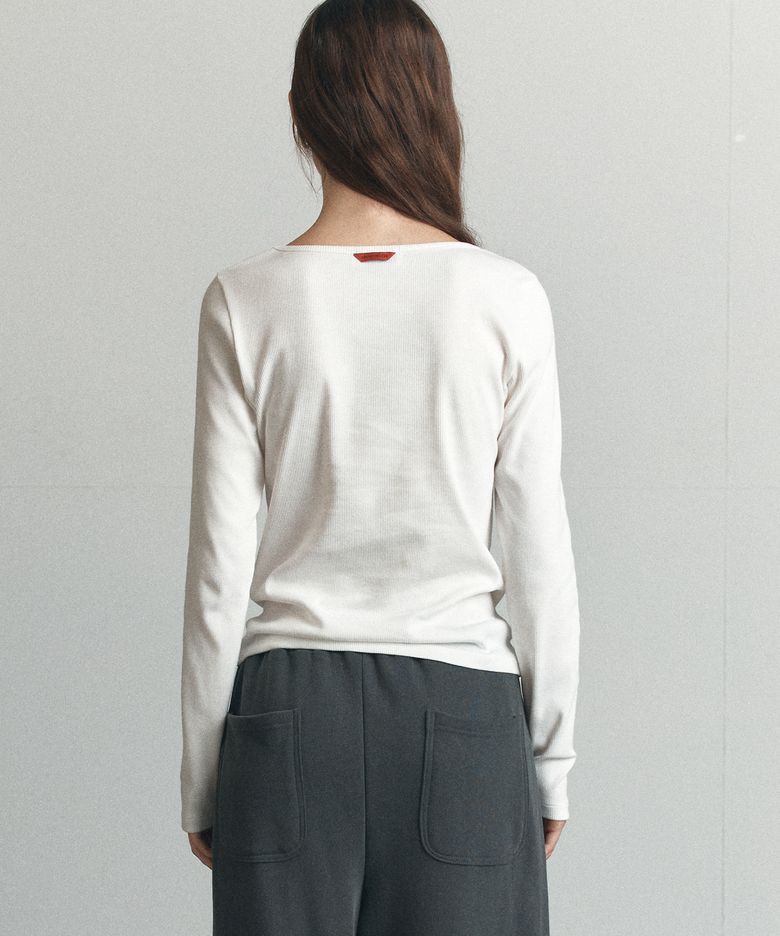 Soft ribbed basic longsleeve T-shirt [KNFW06TS16]_Ivory