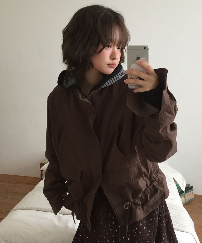 빈티지 워싱 멀티 포켓 스탠다드 유틸리티 오버핏 야상 베이직 코튼 자켓 [브라운]