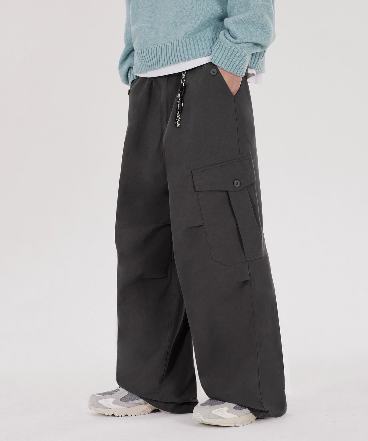 굿라이프웍스(GLW) [unisex] 와이드 빅포켓 코튼 카고 팬츠 차콜