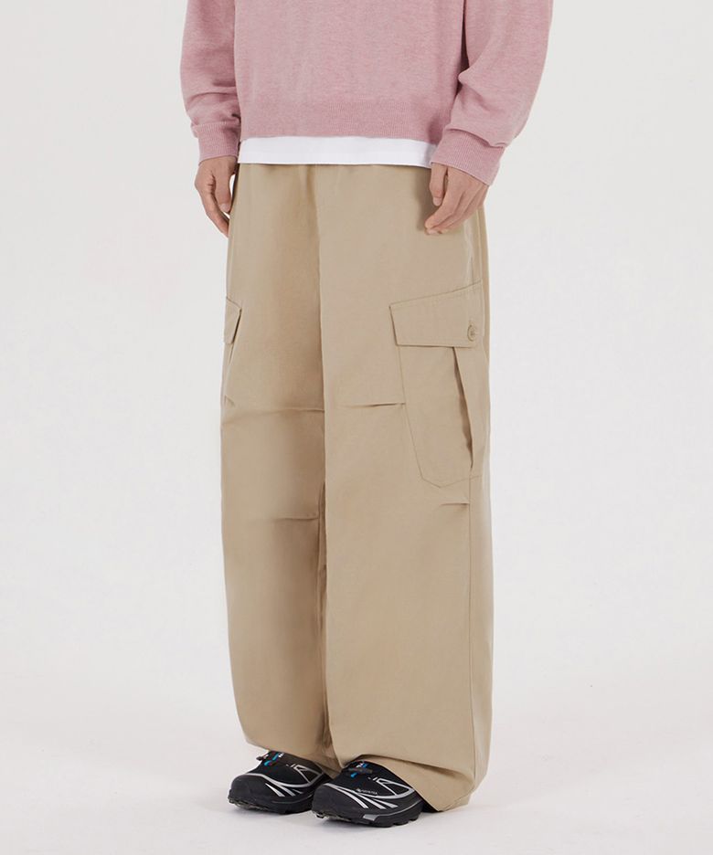 [unisex] 와이드 빅포켓 코튼 카고 팬츠 베이지