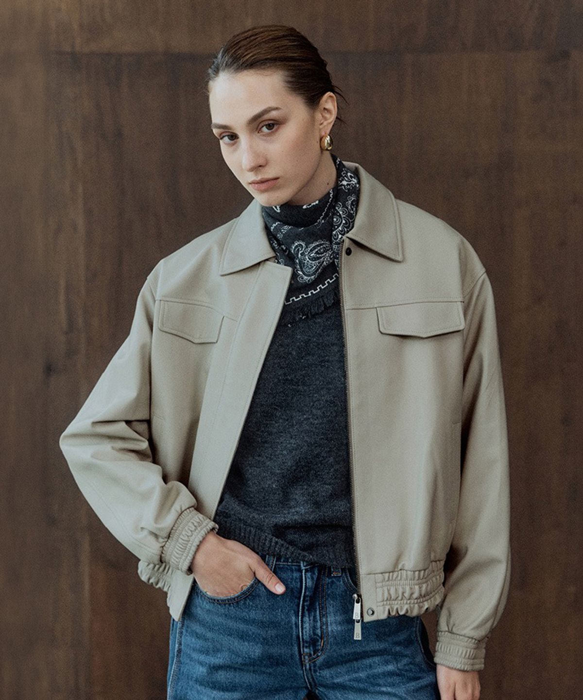 바니스뉴욕(BARNEYS NEWYORK) 26FW 뉴켄달 이태리 램스킨 자켓 콘크리트크림
