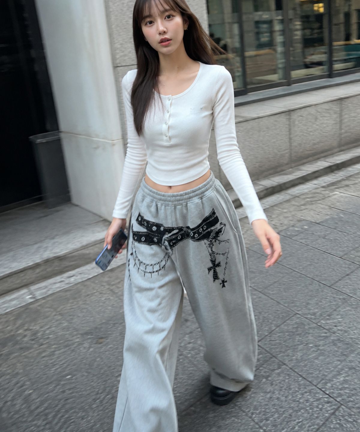 그레이버(GRAVER) [UNISEX]BELTED 트레이닝 와이드 팬츠_Gray