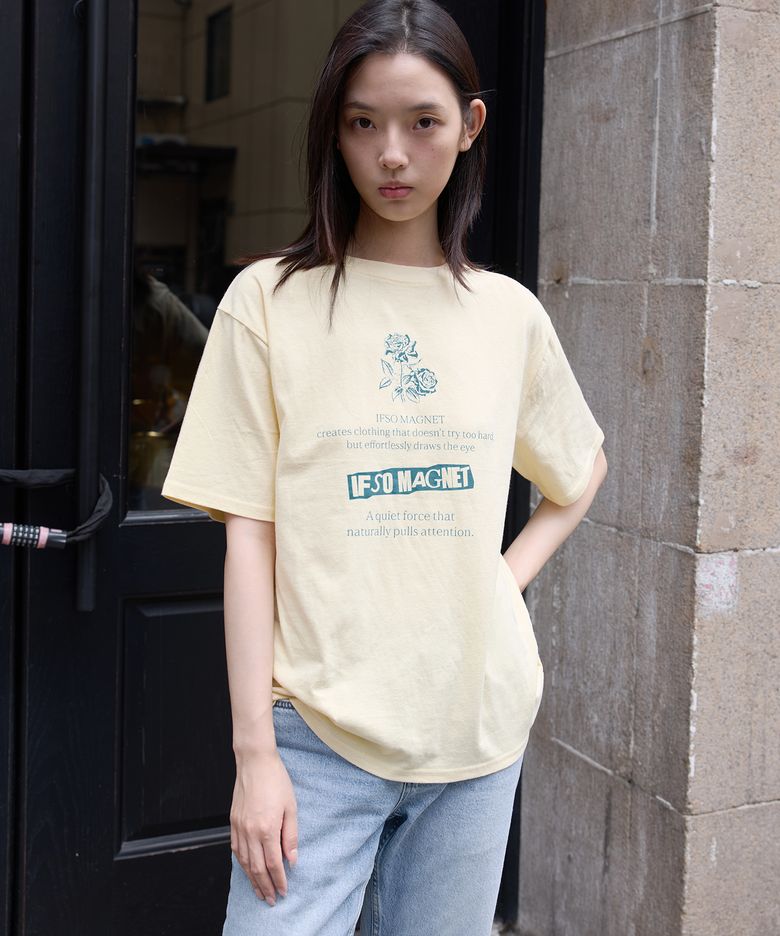 Loose fit Rose print Short-sleeve T-shirt - YELLOW