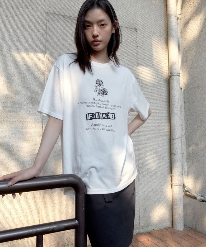 Loose-fit Rose Print Short-sleeve T-Shirt - WHITE