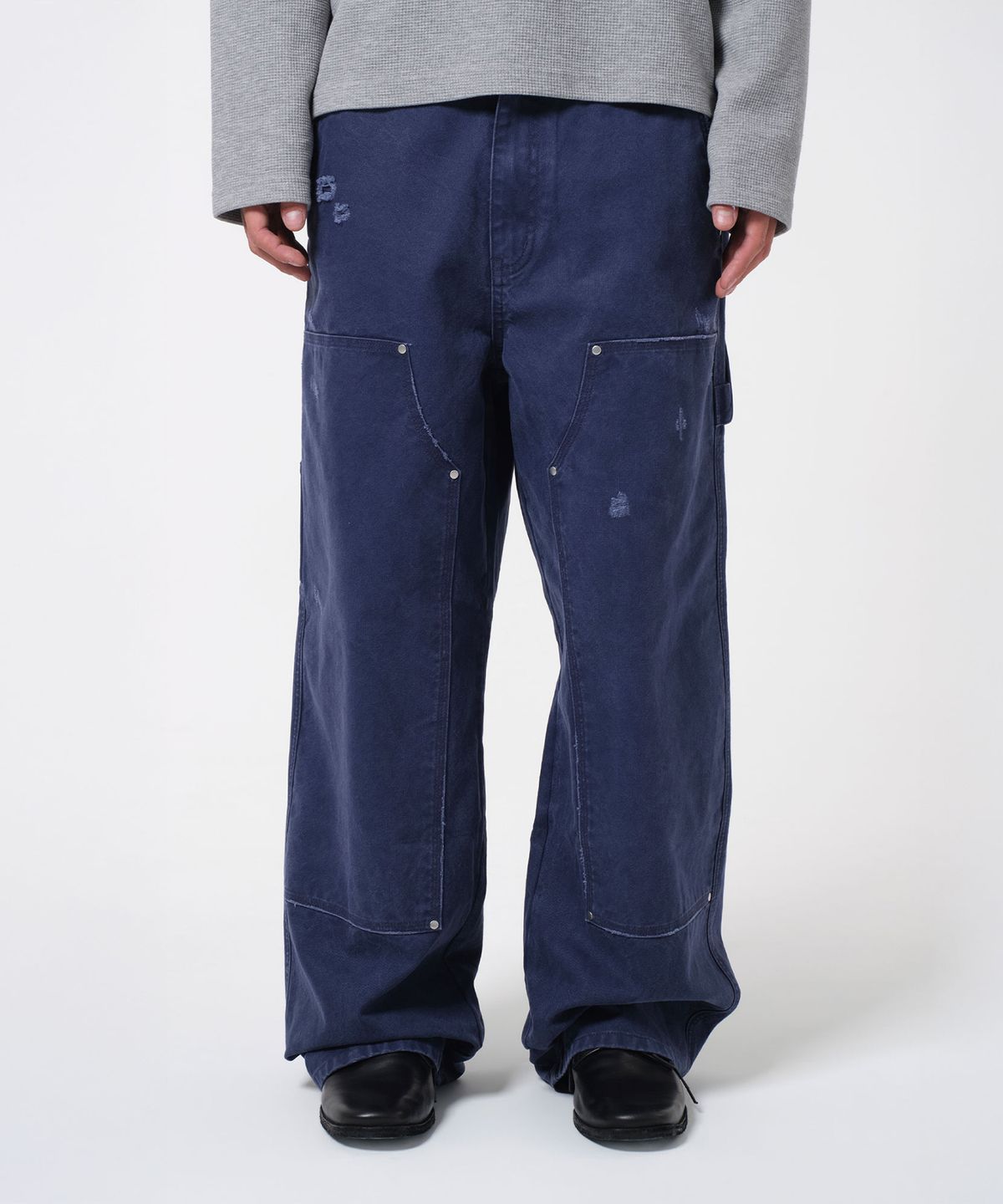 다이브인(DIVEIN) DAMAGED OXFORD DOUBLE KNEE PANTS (BLUE)