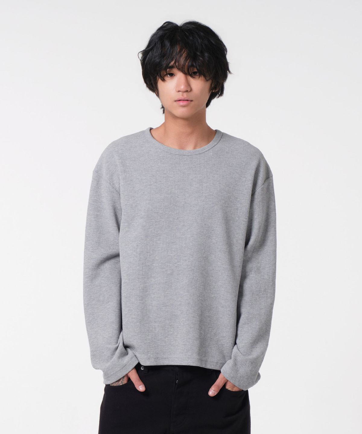 다이브인(DIVEIN) UNIFORM WAFFLE LONG SLEEVE (MELANGE GRAY)