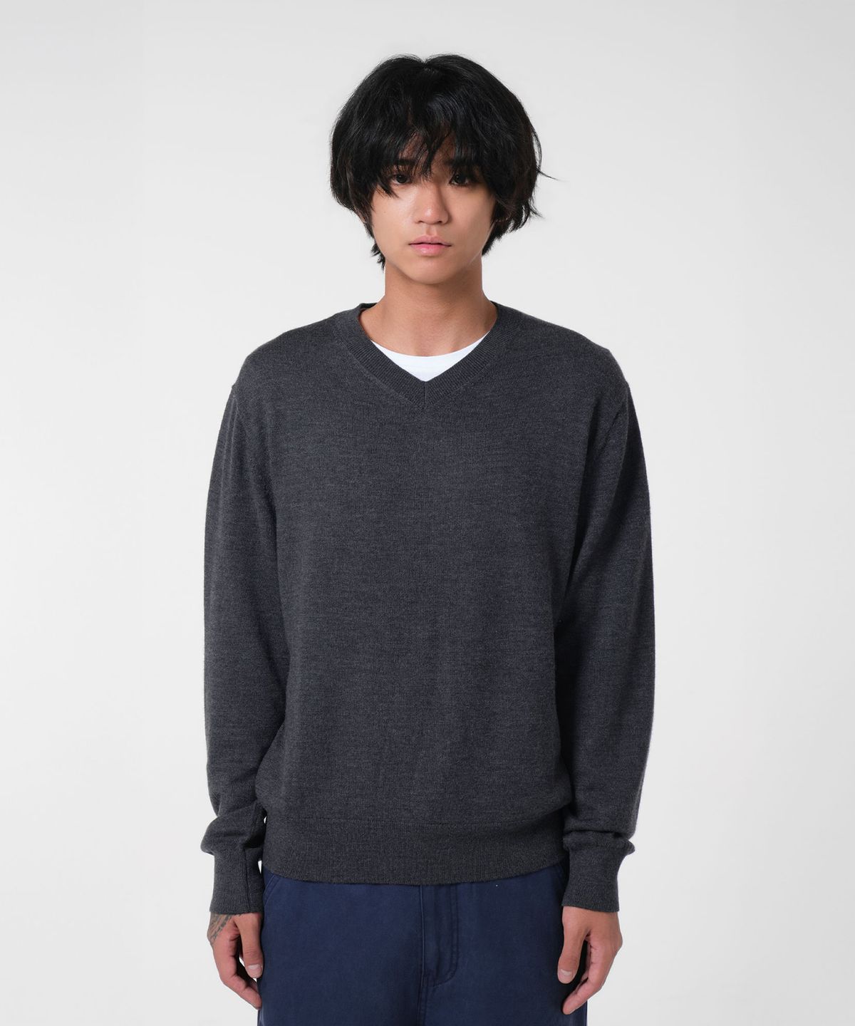 다이브인(DIVEIN) LOOSED FINE WOOL V-NECK KNIT (CHARCOAL)