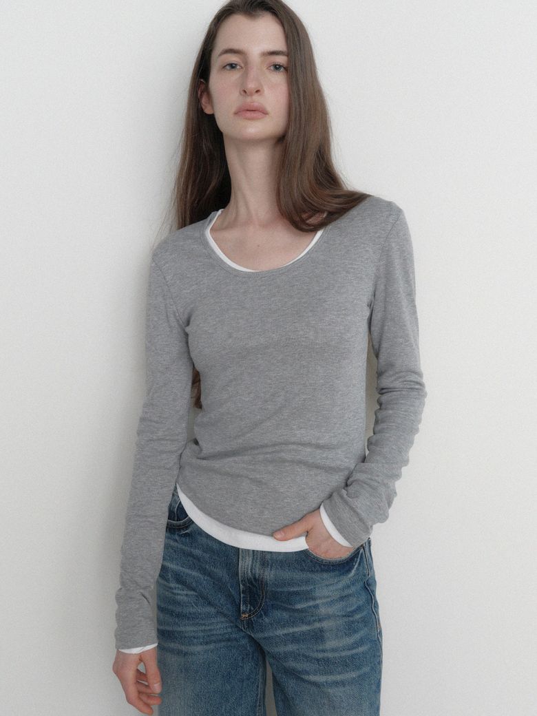 NORA BASIC U-NECK T-SHIRT_GRAY