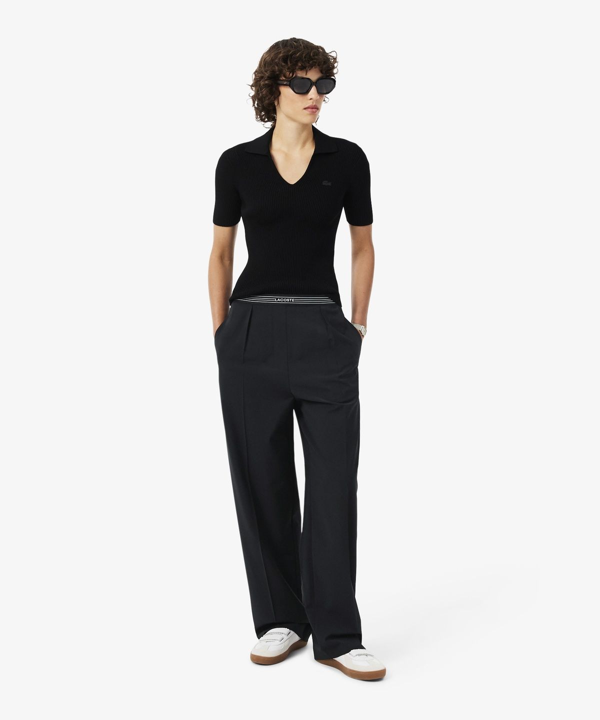 라코스테(LACOSTE) 여성 로고밴딩 세미 와이드 팬츠 HF5433-56N 031