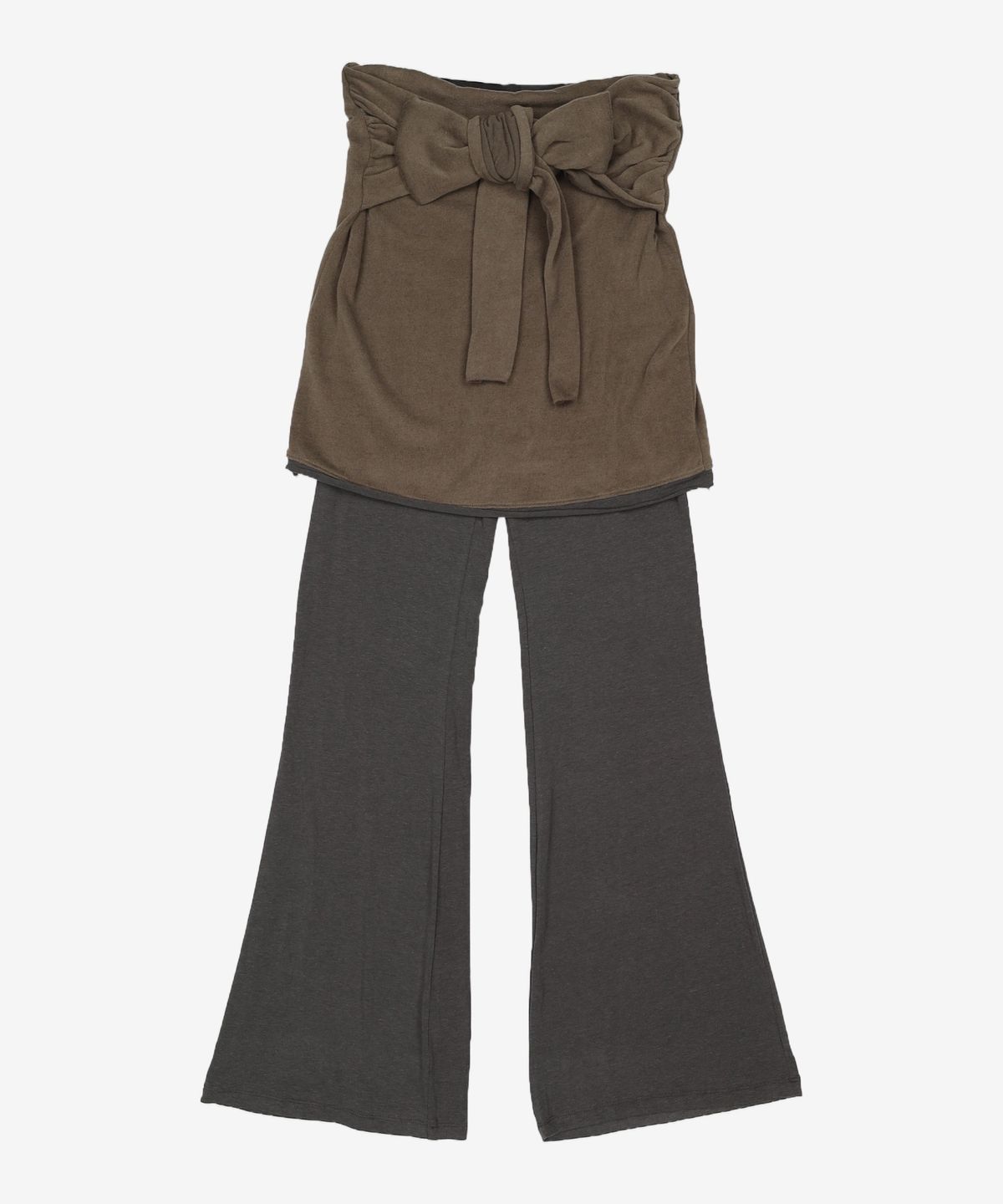 포르테나(PORTERNA) TWO-TONE LAYERED TIED SKIRT PANTS-BLACK FREE