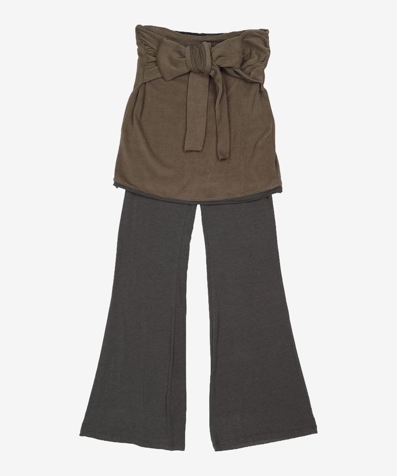 TWO-TONE LAYERED TIED SKIRT PANTS-BLACK FREE
