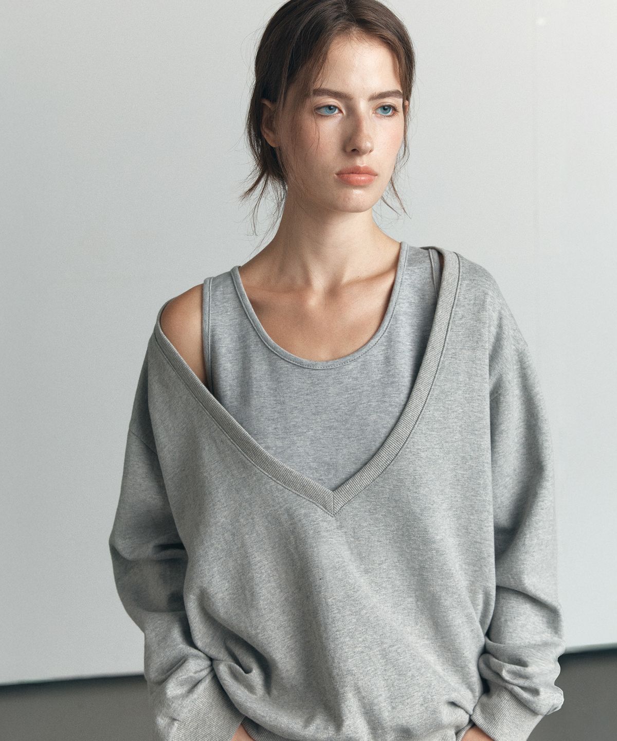 노운베러(KNOWNBETTER) V-neck MTM sleeveless set [KNFW06TS05]_Melange gray