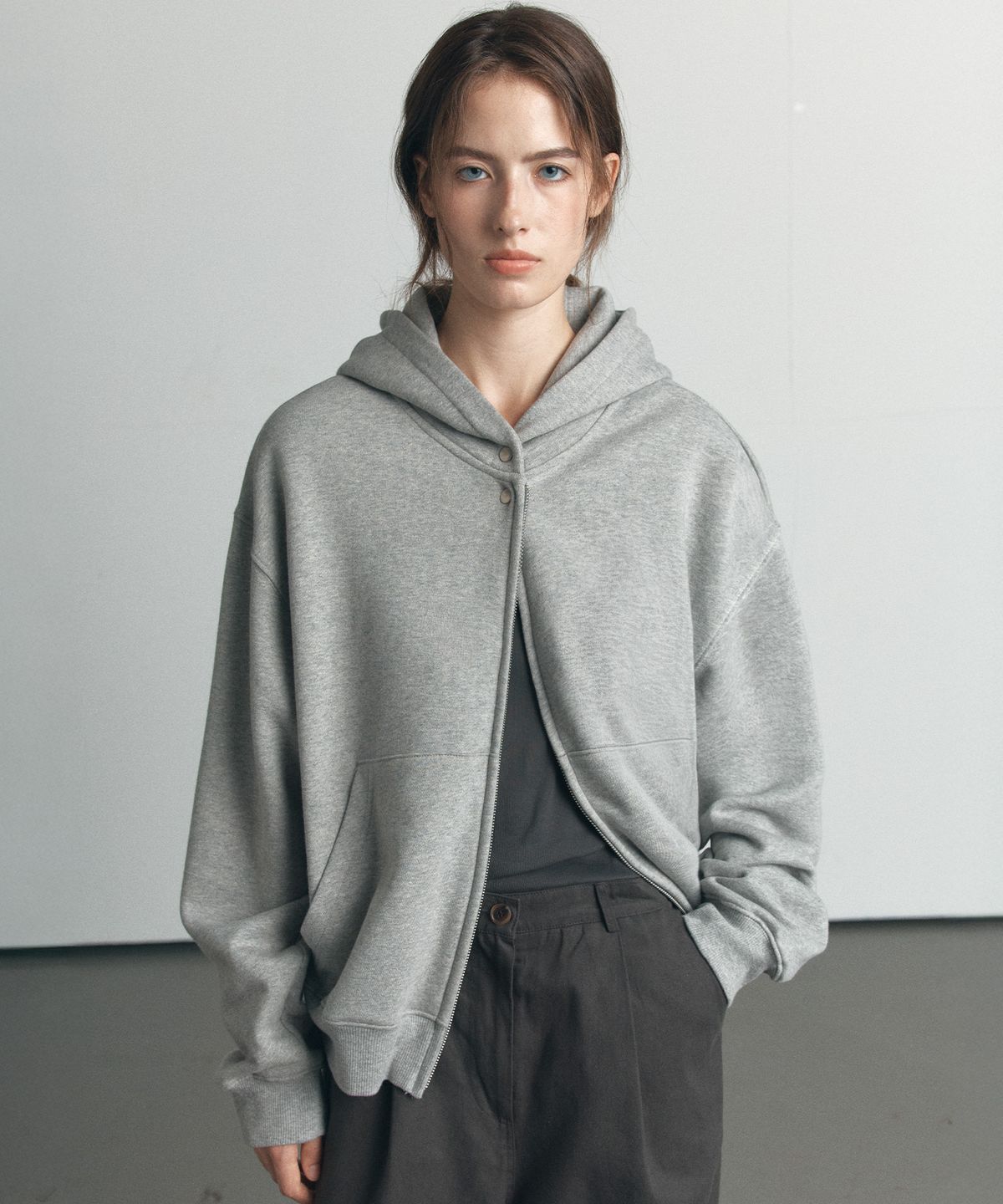 노운베러(KNOWNBETTER) Snap button hoodie zip-up [KNFW06JP08]_Melange gray