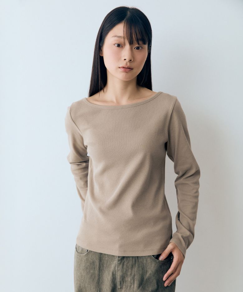 W 골지 보트넥 리버서블 티셔츠 Mocha