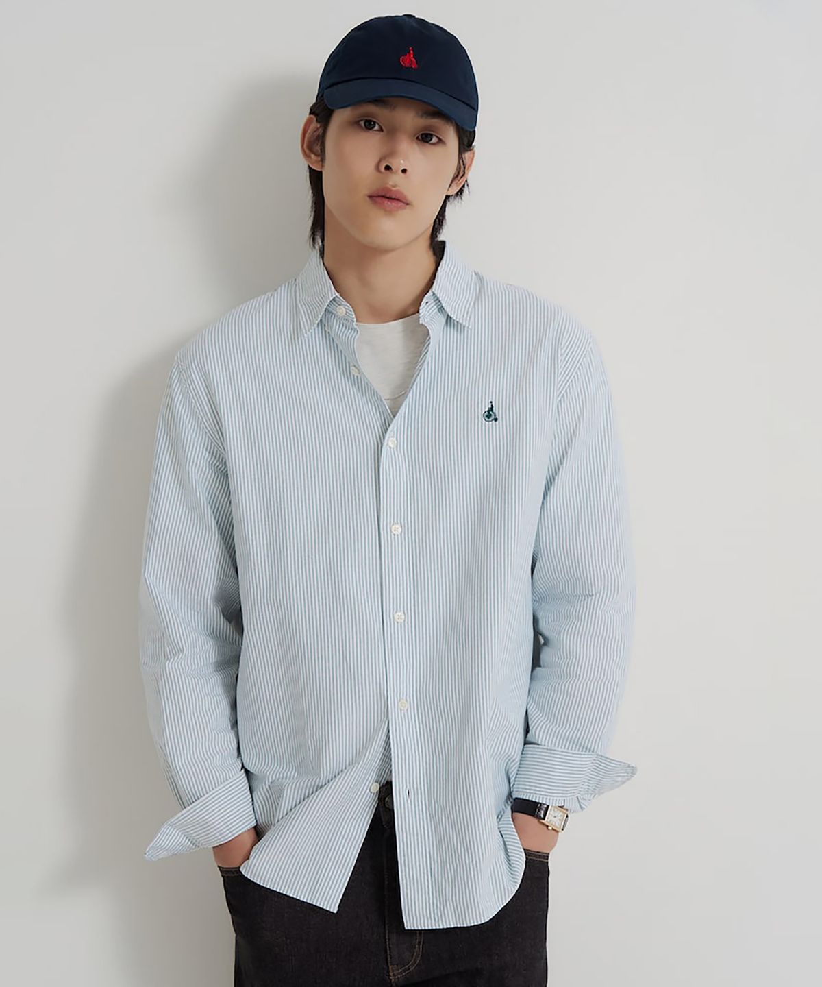 빈폴 멘(BEANPOLE MEN) [Essential] 남녀공용 옥스포드 스트라이프 셔츠  그린