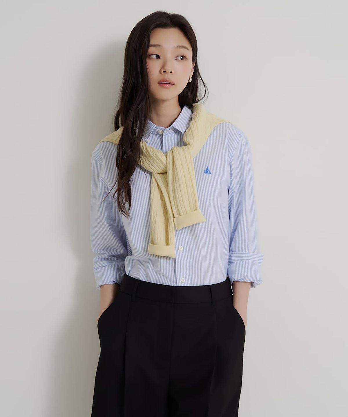 빈폴 멘(BEANPOLE MEN) [Essential] 남녀공용 옥스포드 스트라이프 셔츠  블루