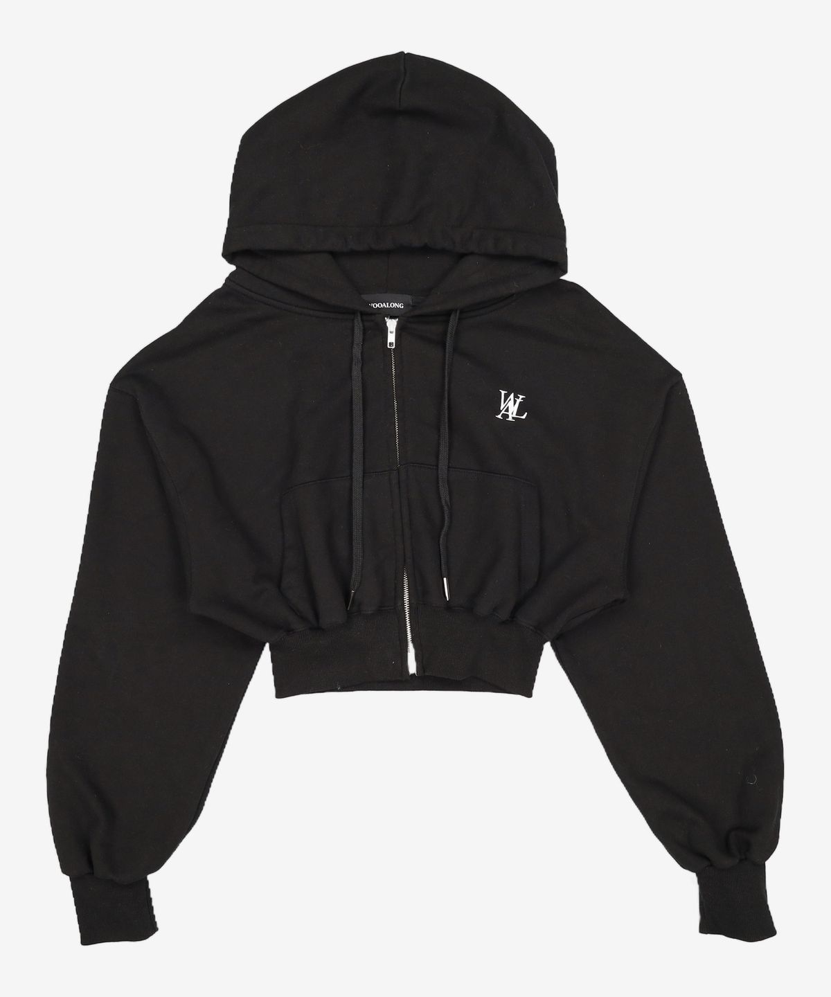 우알롱(WOOALONG) Signature crop hood zip-up - BLACK XS