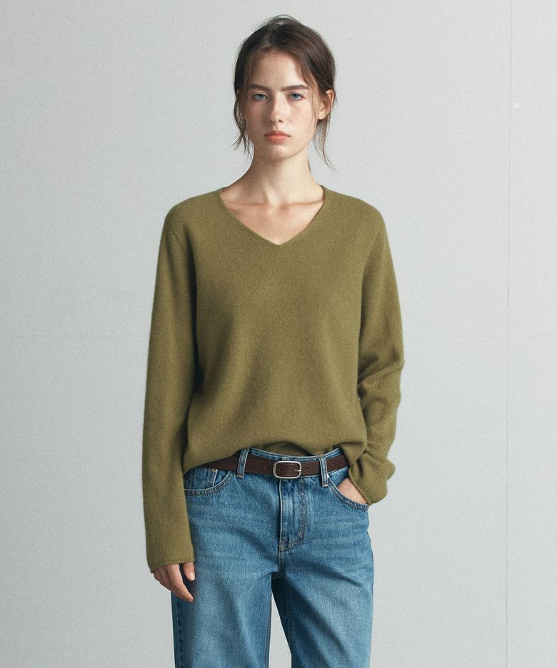 Wholegarment V-neck wool knit [KNFW06KN08]_Olive
