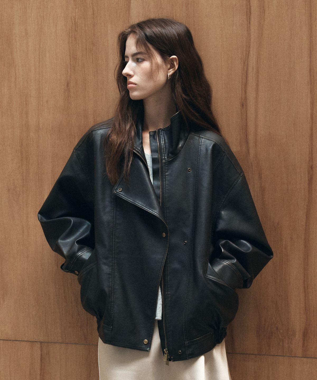 노운베러(KNOWNBETTER) Vintage washed high-neck leather jumper [KNFW06JP10]_Brown