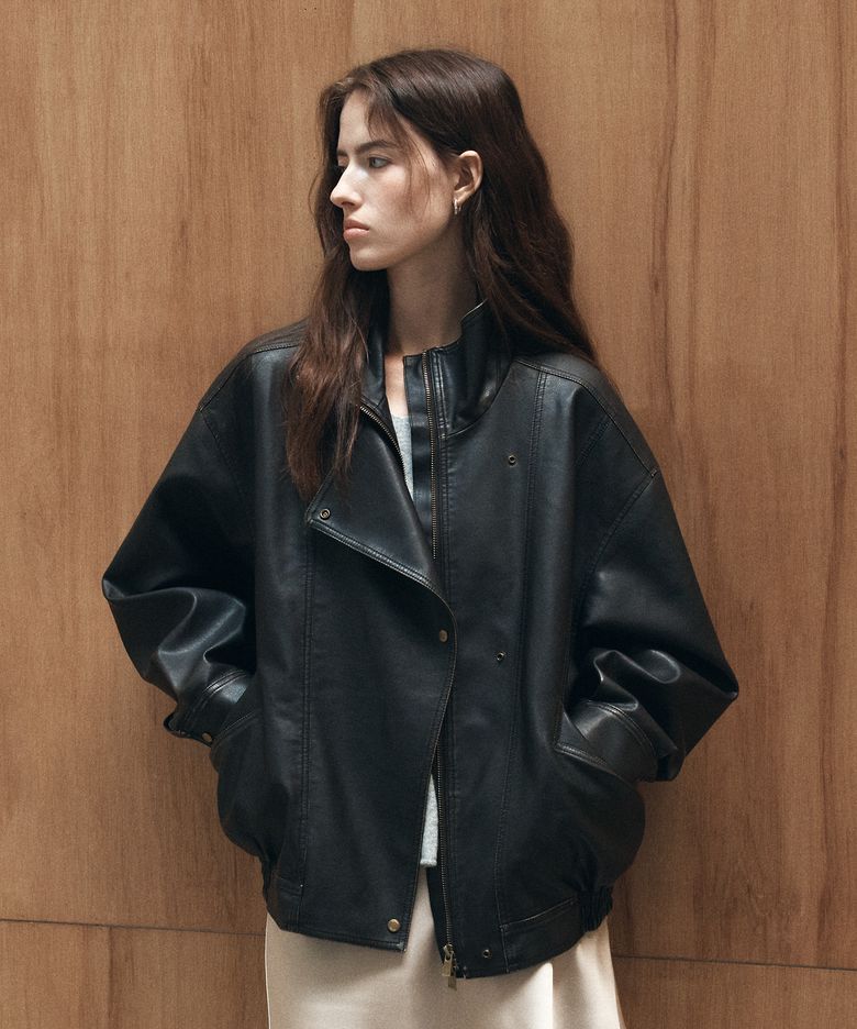 Vintage washed high-neck leather jumper [KNFW06JP10]_Brown
