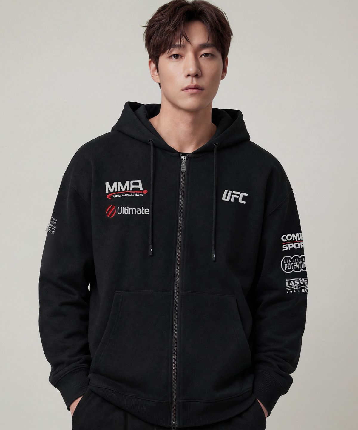 유에프씨 스포츠(UFC SPORT) UFC MMA 스폰서십 오버핏 후드 집업 블랙 U2TTX3303BK