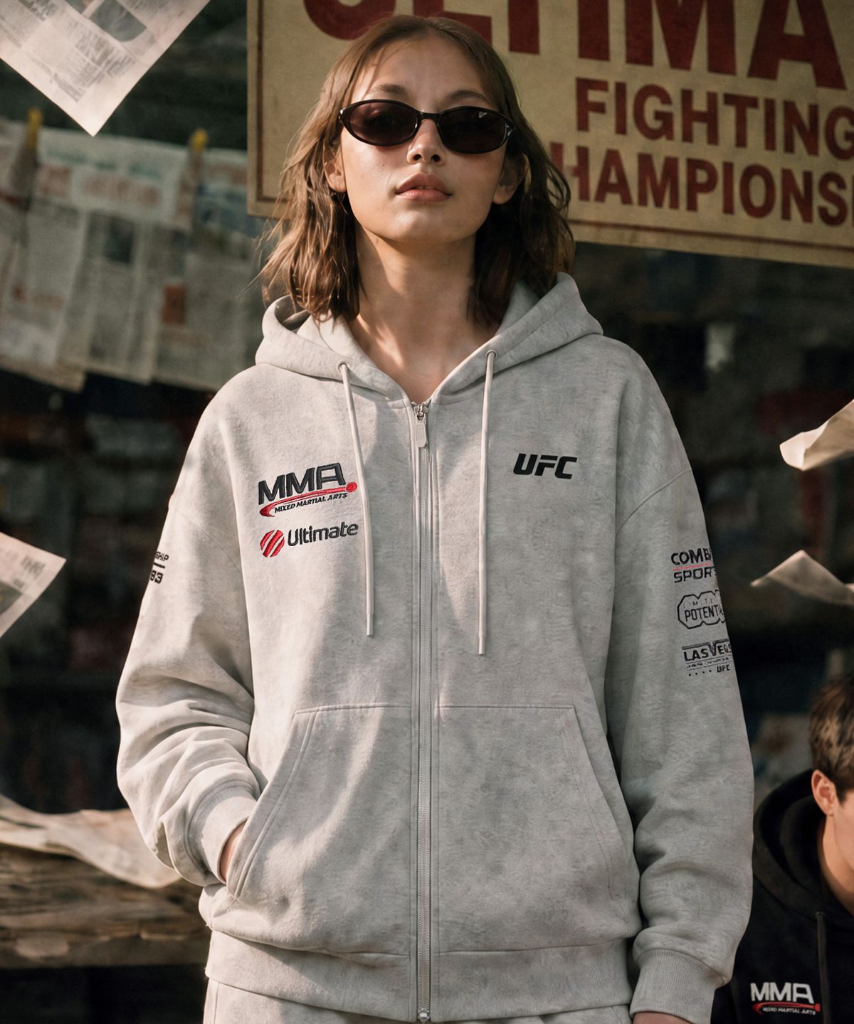 유에프씨 스포츠(UFC SPORT) UFC MMA 스폰서십 오버핏 후드 집업 멜란지 그레이 U2TTX3303MG