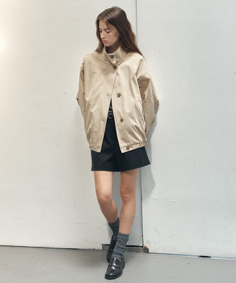 High-neck loose fit jumper [KNFW06JP02]_Beige