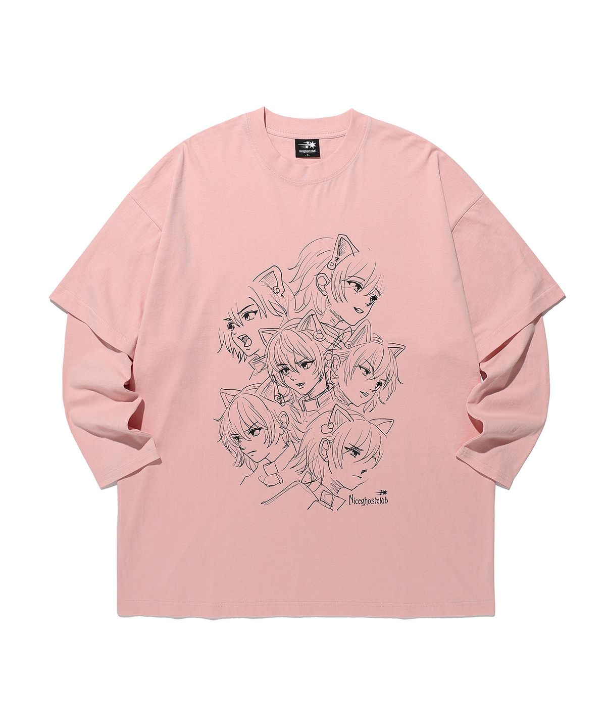 나이스고스트클럽(NICEGHOSTCLUB) FACE SKETCH LAYERED BIGBIG LS TEE_PINK(NG2GFUT550A)