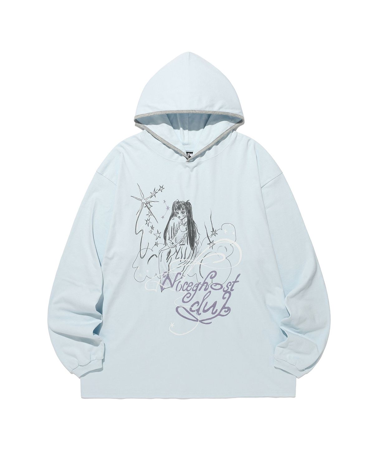 나이스고스트클럽(NICEGHOSTCLUB) DREAMING GIRL BIGBIG HOODED LS TEE_LIGHT BLUE(NG2GFUT560A)