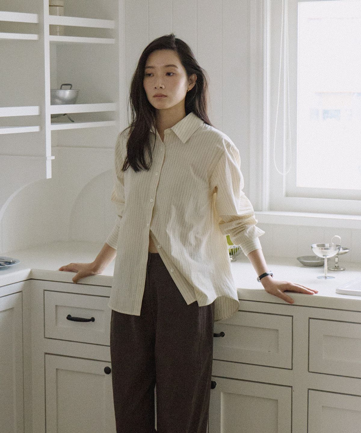 링서울(LINGSEOUL) stripe standard shirt-ivory