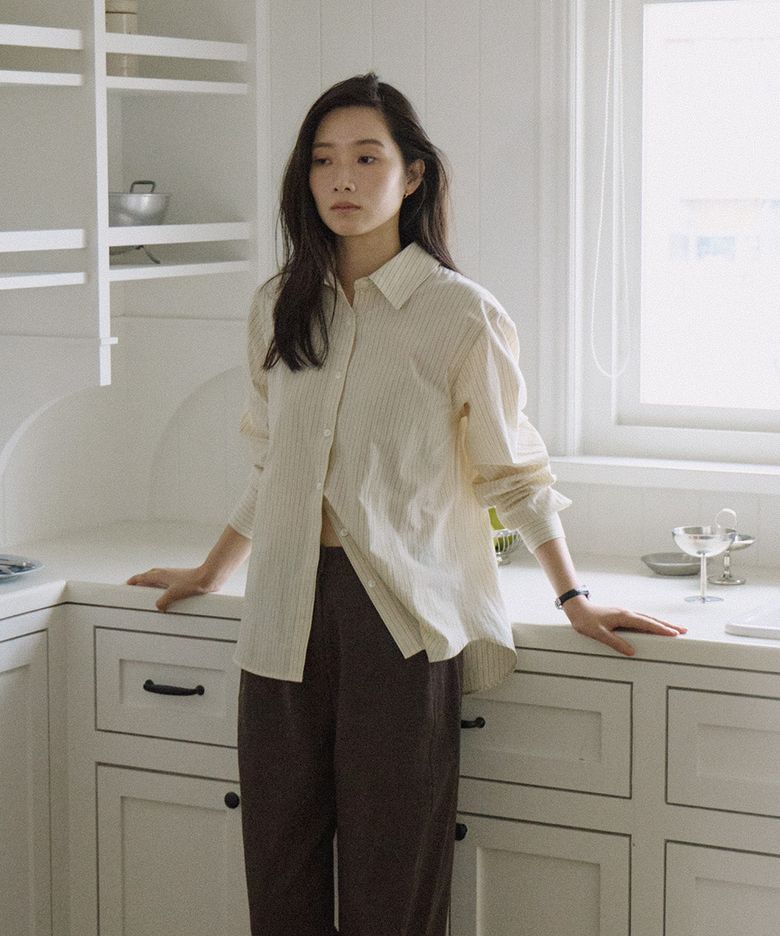 stripe standard shirt-ivory