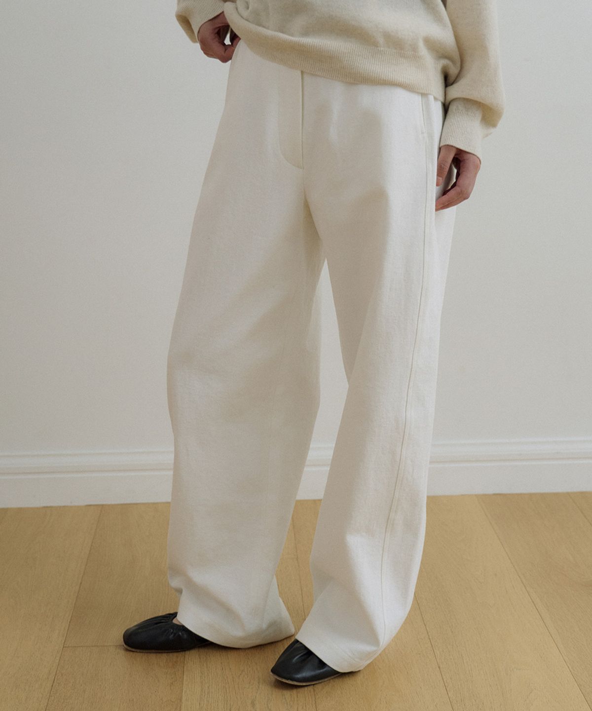 링서울(LINGSEOUL) curved wide cotton pants-ivory