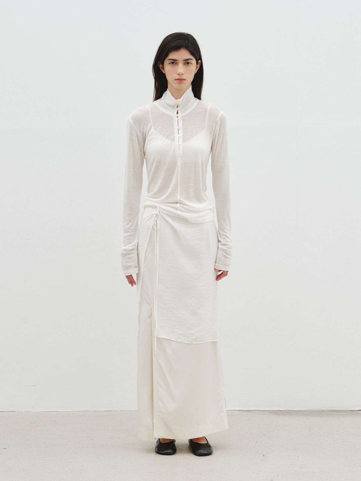 리플레인(REPLAIN) LAYERED SHEER WRAP SKIRT_IVORY
