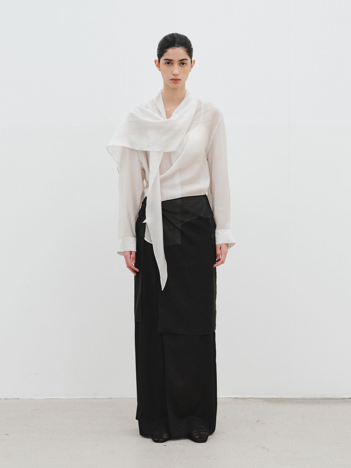 리플레인(REPLAIN) LAYERED SHEER WRAP SKIRT_BLACK
