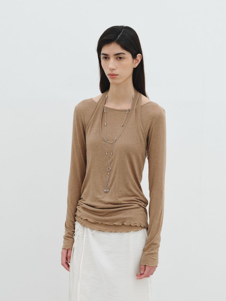 LAYERED HALTER JERSEY TOP_KHAKI BROWN