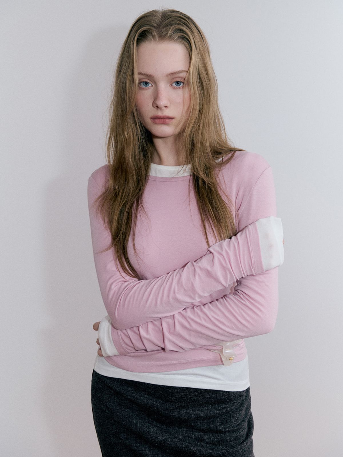 에트몽(ETMON) Basic Layered Long Sleeve T-Shirt, Lavender Pink